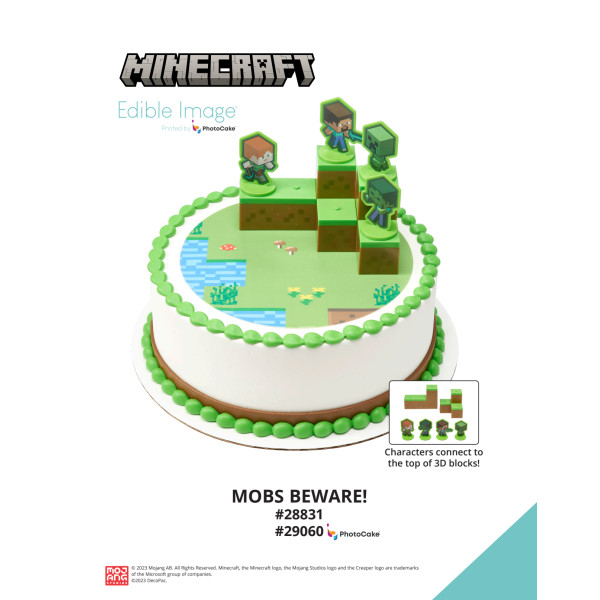 MINECRAFT Mobs Beware! The Magic of Cakes® PhotoCake® Enhanced Round Background Page