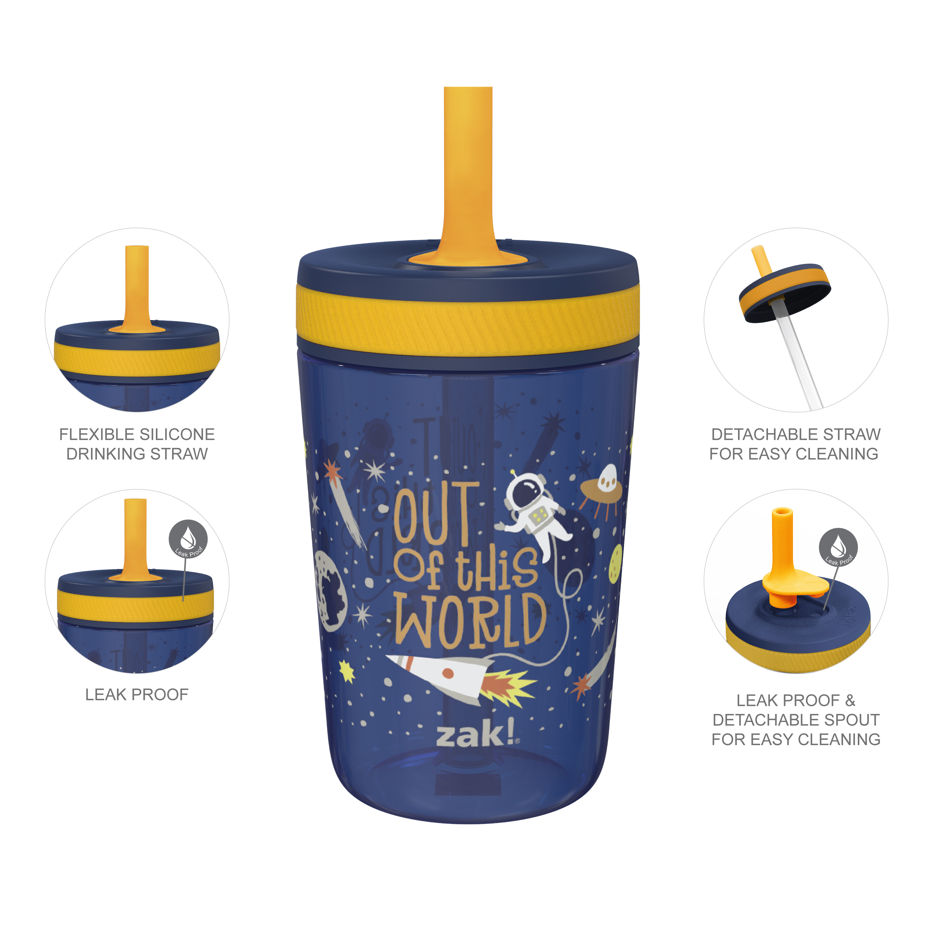 Zak Hydration 15  ounce Plastic Tumbler with Lid and Straw, Outer Space, 2-piece set slideshow image 6