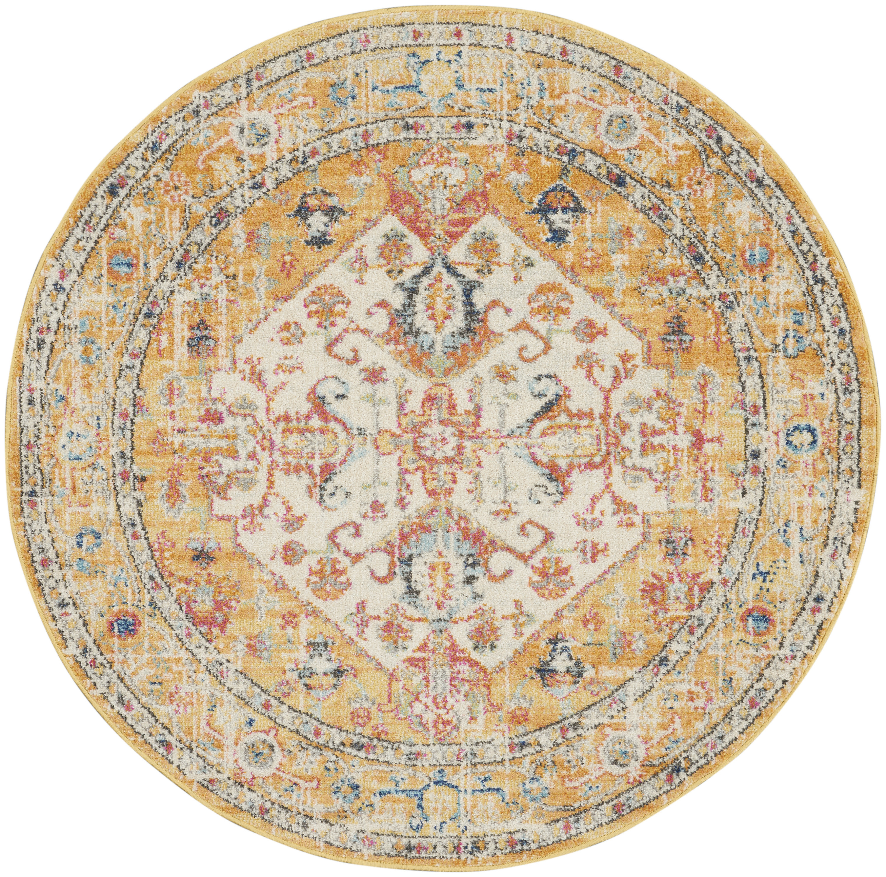 Nourison Passion 5' x Round Ivory Yellow Bohemian Indoor Rug