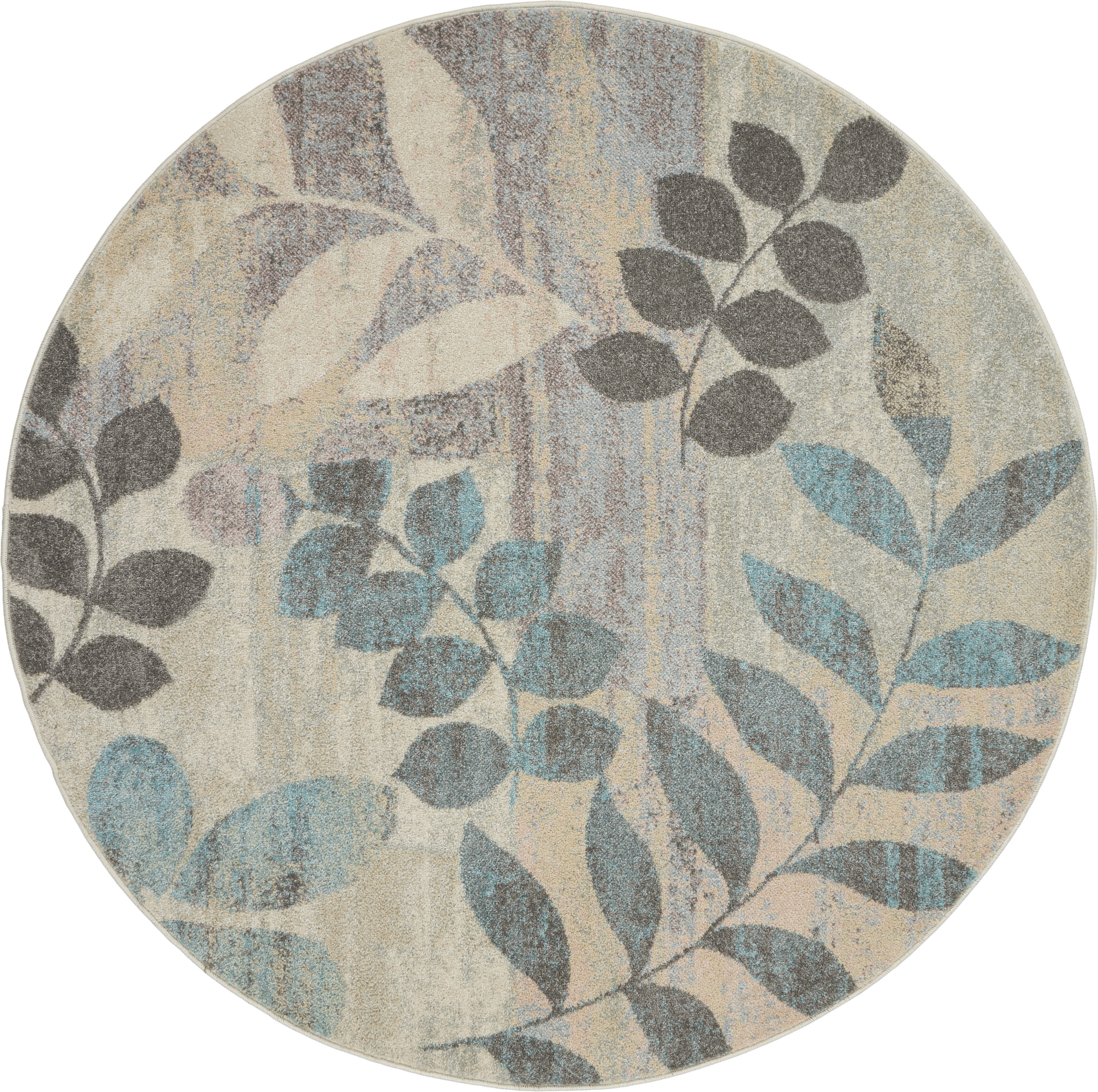 Nourison Tranquil 7’10” x Round Ivory Light Blue Farmhouse Indoor Rug