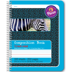 Primary Composition Book, Spiral Bound, D'Nealian/Zaner-Bloser, 1/2" x 1/4" x 1/4" Ruled, 9-3/4" x 7-1/2", 100 Sheets