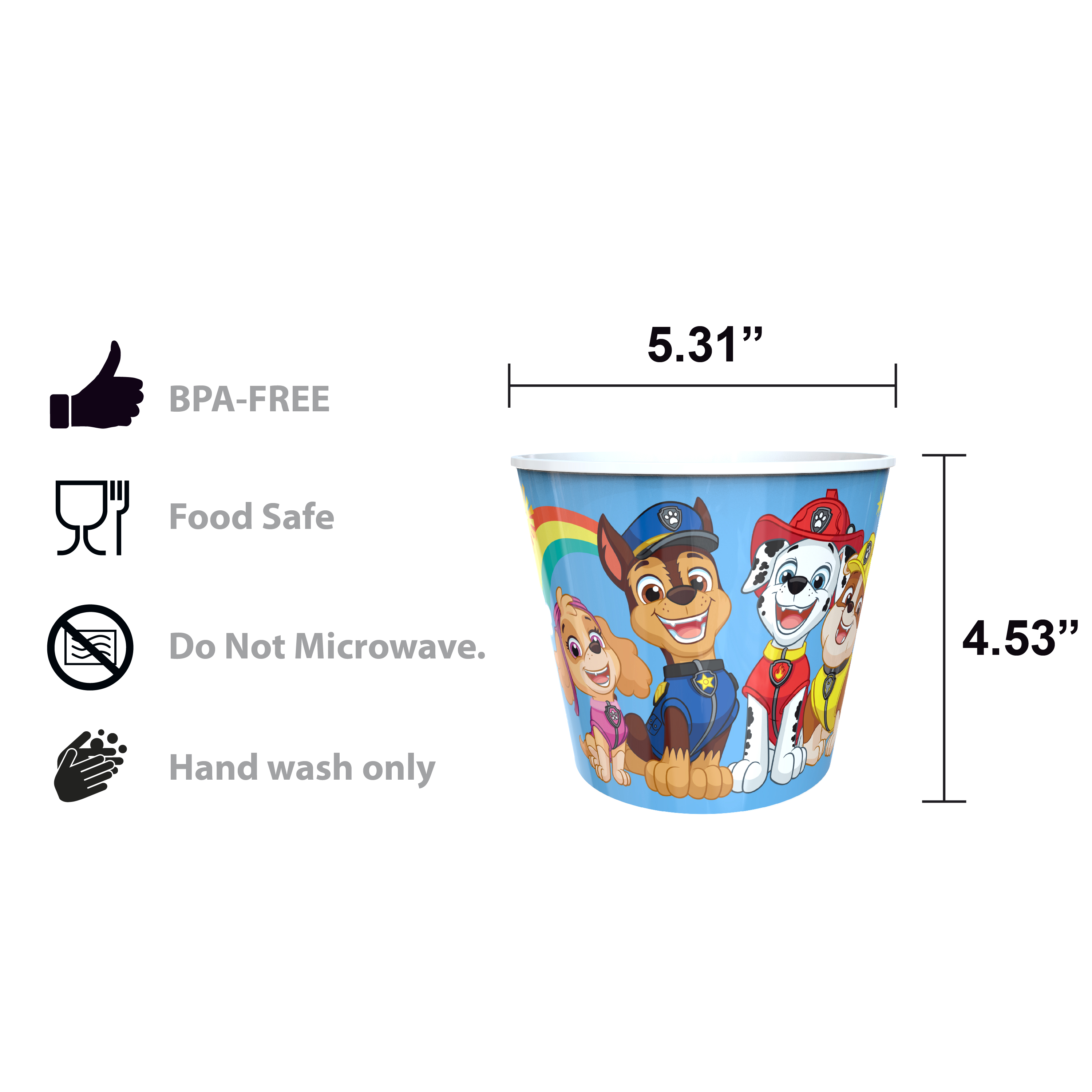 Paw Patrol Plastic Popcorn Container and Bowls, Chase, Marshall and Friends, 5-piece set slideshow image 12