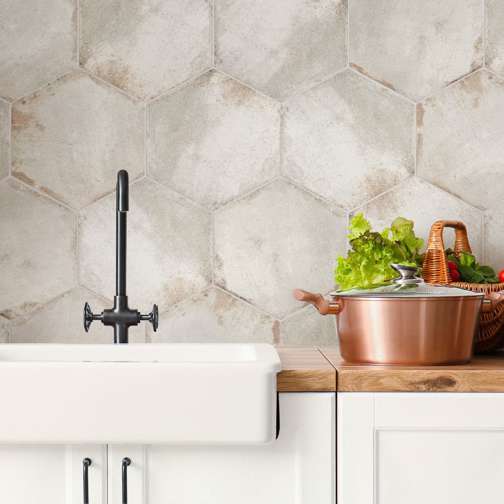 D’Anticatto Hex Bianco 11 in. x 12-3/4 in. Porcelain Floor and Wall Tile