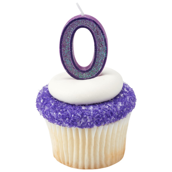 Mini Glitter Purple Numeral Candles