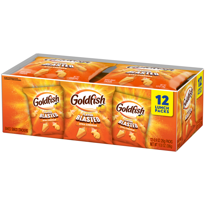 Goldfish® Xtra Cheddar Crackers, 12 count box, 0.9 oz, bag - Right Angle Image