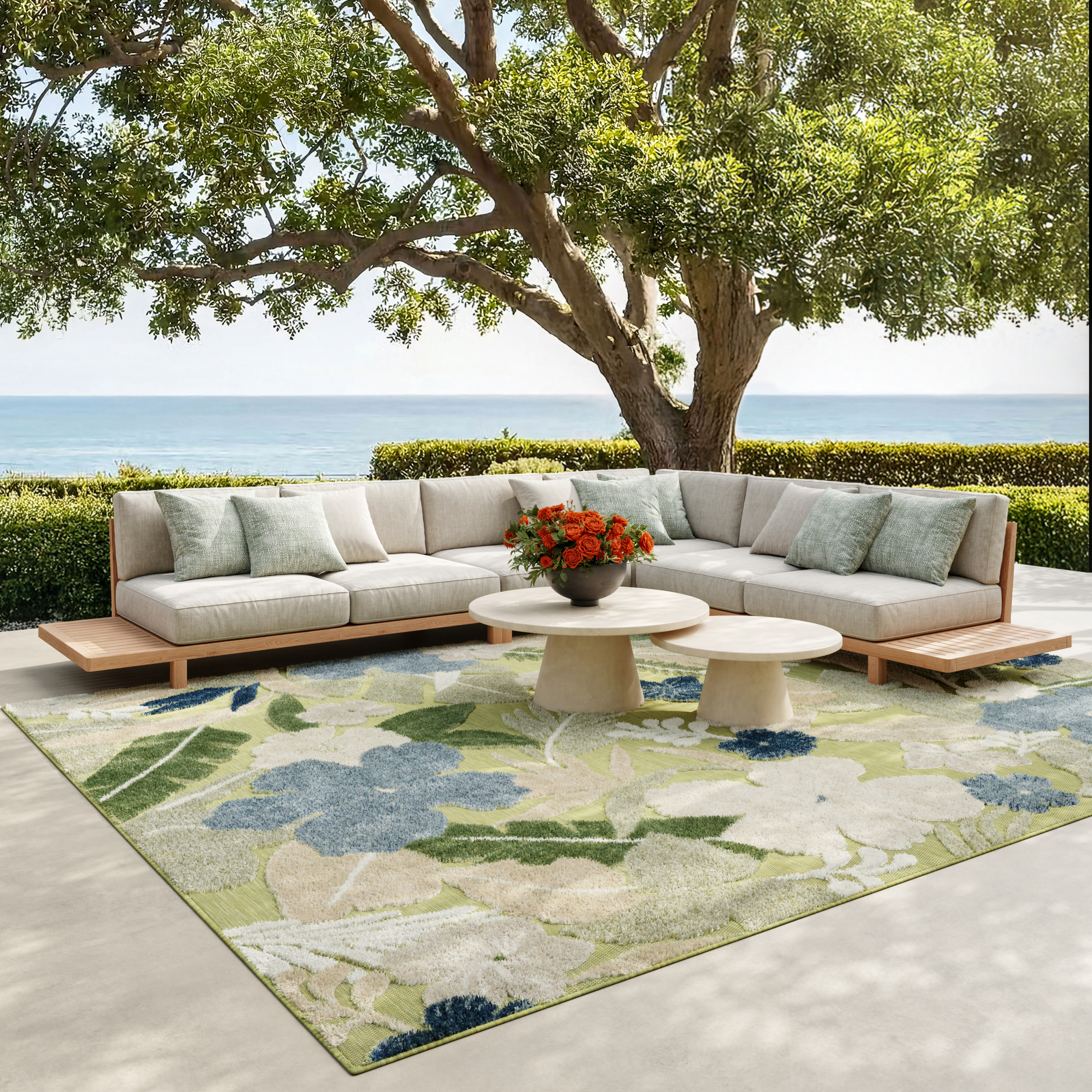 Nourison Suncoast 7'10" x 9'10" Green Blue Tropical Rug