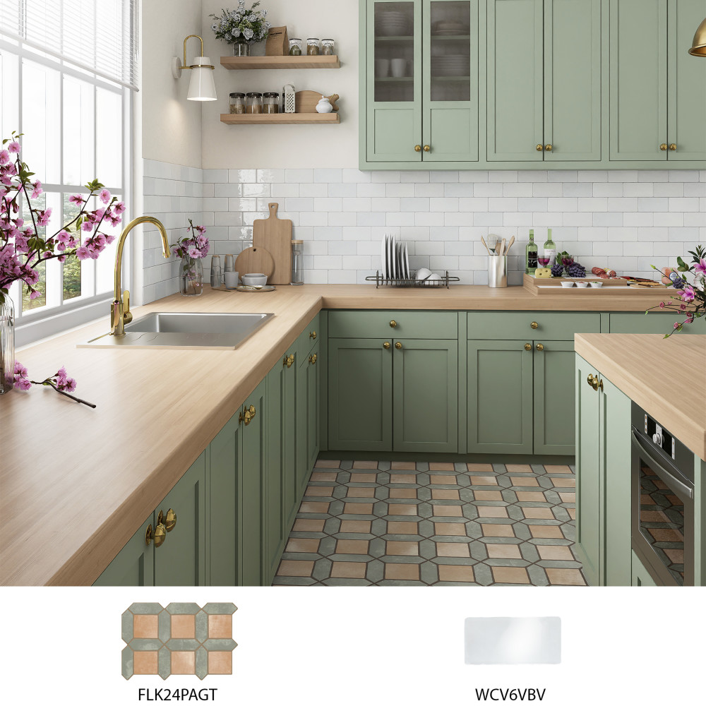 Picket Arendel Green with Terra Square 14-5/8 in. x 22-1/2 in. Porcelain Floor and Wall Tile