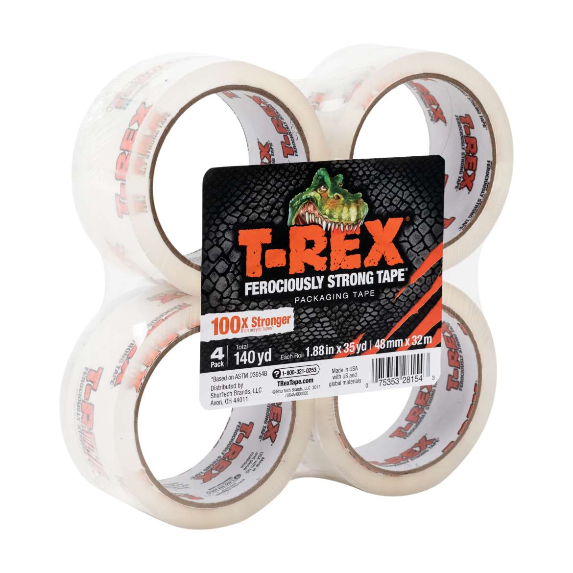 T-Rex® Packing Tape - Clear, 4 pk, 1.88 in. x 35 yd.