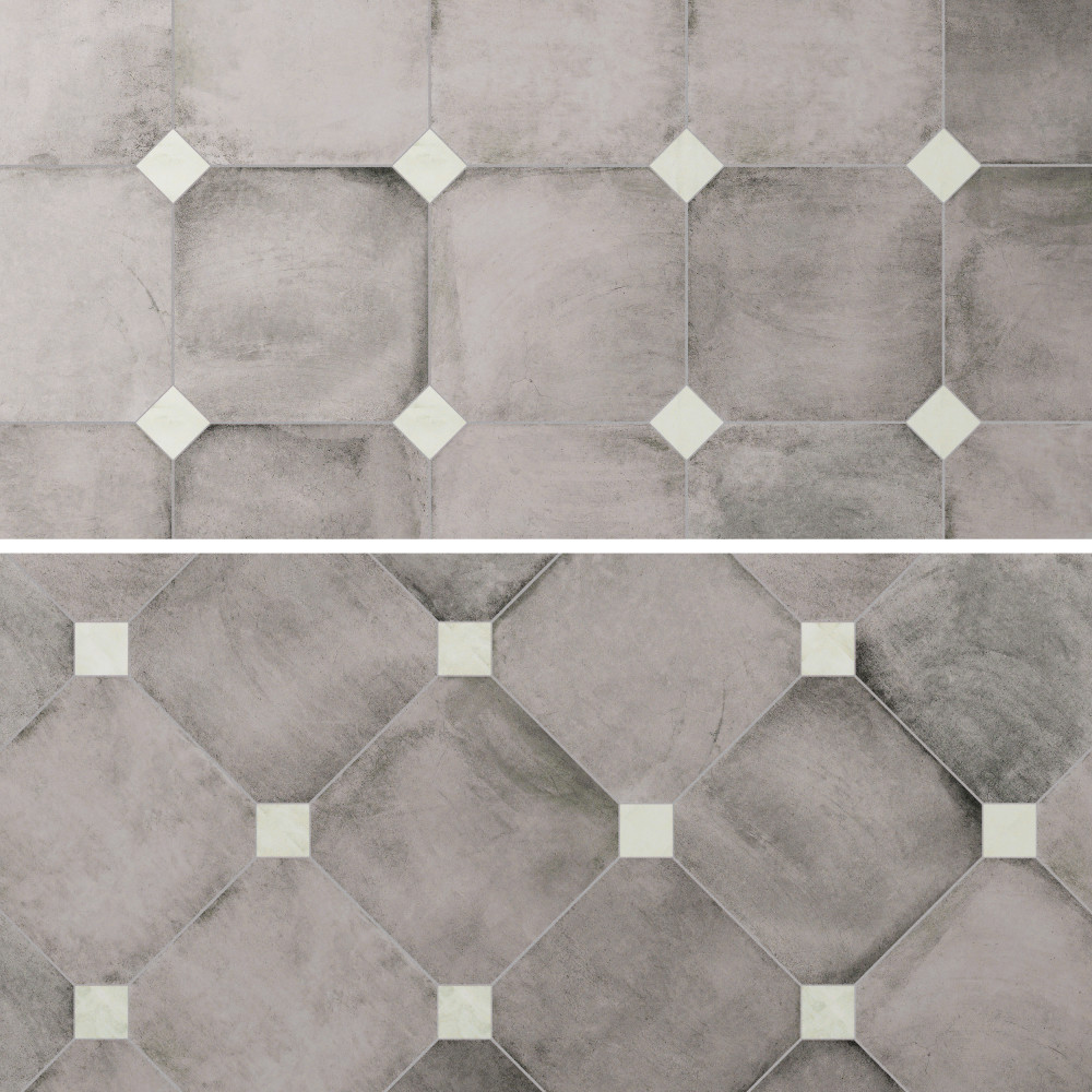Laverton Octagon Gris with Taco Nieve 7-7/8 in. x 7-7/8 in. Porcelain Floor and Wall Tile