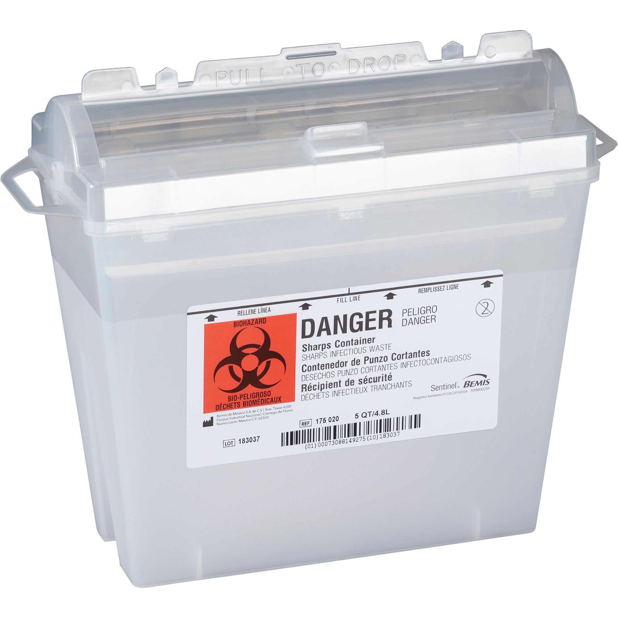 Bemis™ Sentinel Multi-purpose Sharps Container, 1.25 Gallon, 10 x 5.25 x 11 Inch
