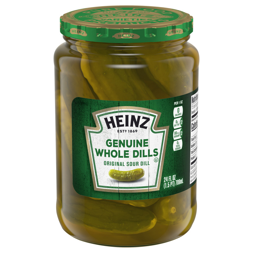  Heinz Genuine Whole Original Sour Dill Pickles, 24 fl oz Jar 
