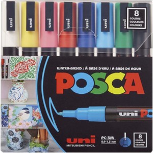 PC-3M Paint Markers, Fine Bullet Tip (0.9-1.3 mm), Assorted Colors, Set of 8