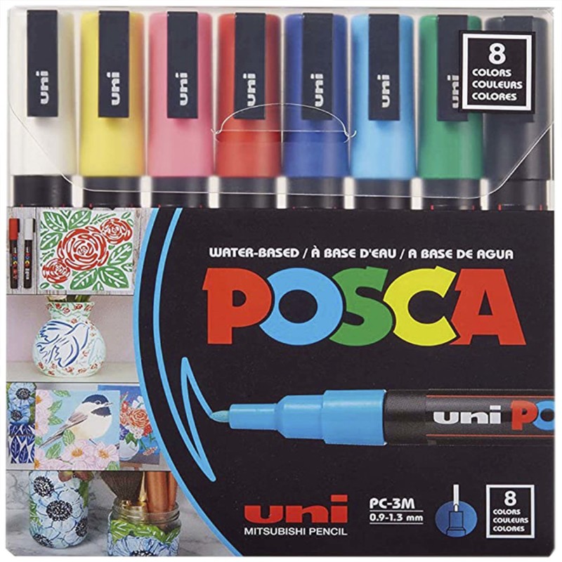 PC-3M Paint Markers, Fine Bullet Tip (0.9-1.3 mm), Assorted Colors, Set of 8