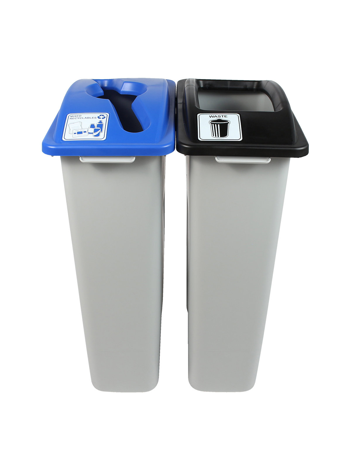 WASTE WATCHER – Double – Kit – Mixed Recyclables-Waste – Mixed-Full – Grey-Blue-Black