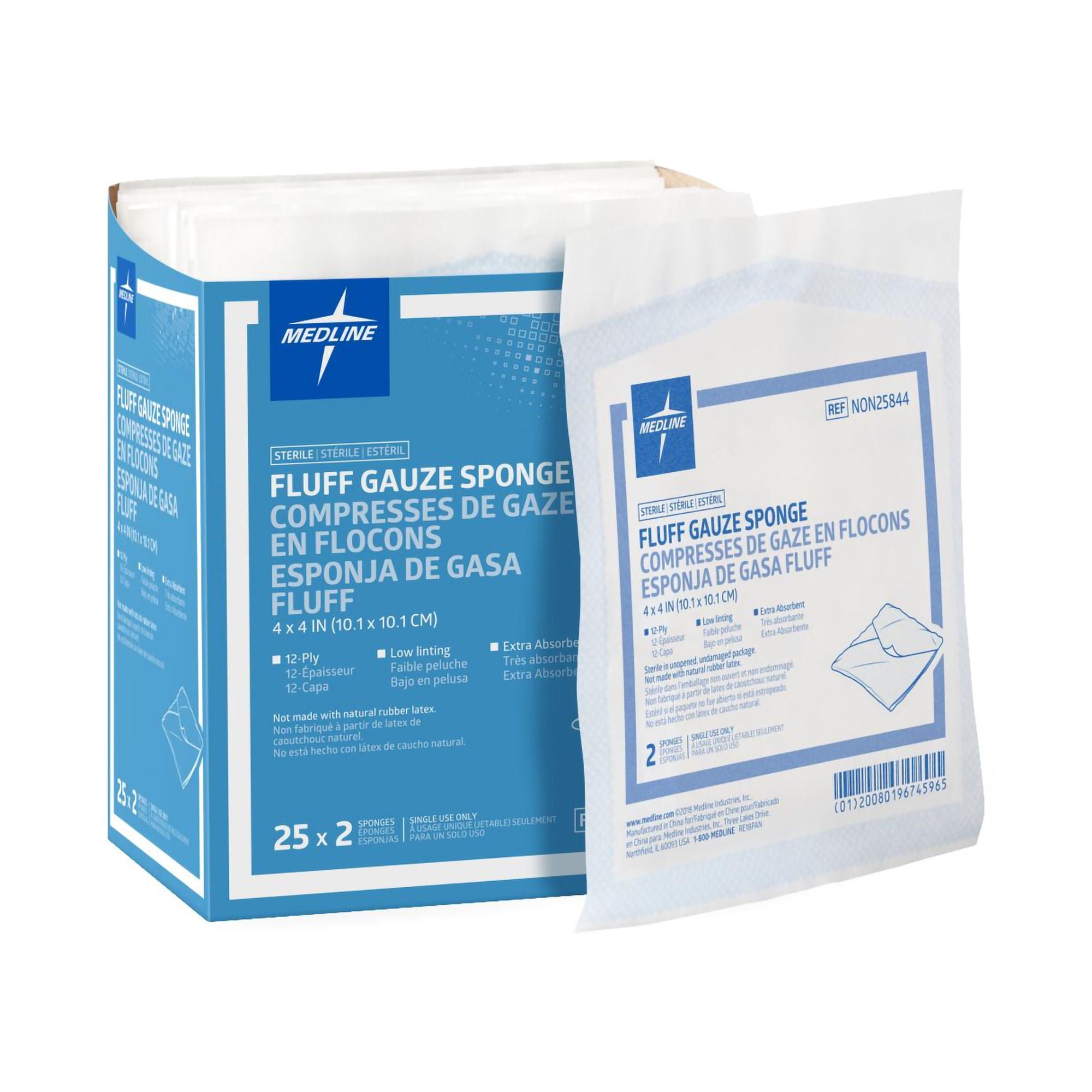Bulkee® Sterile Fluff Dressing, 4 x 4 Inch, 12-Ply