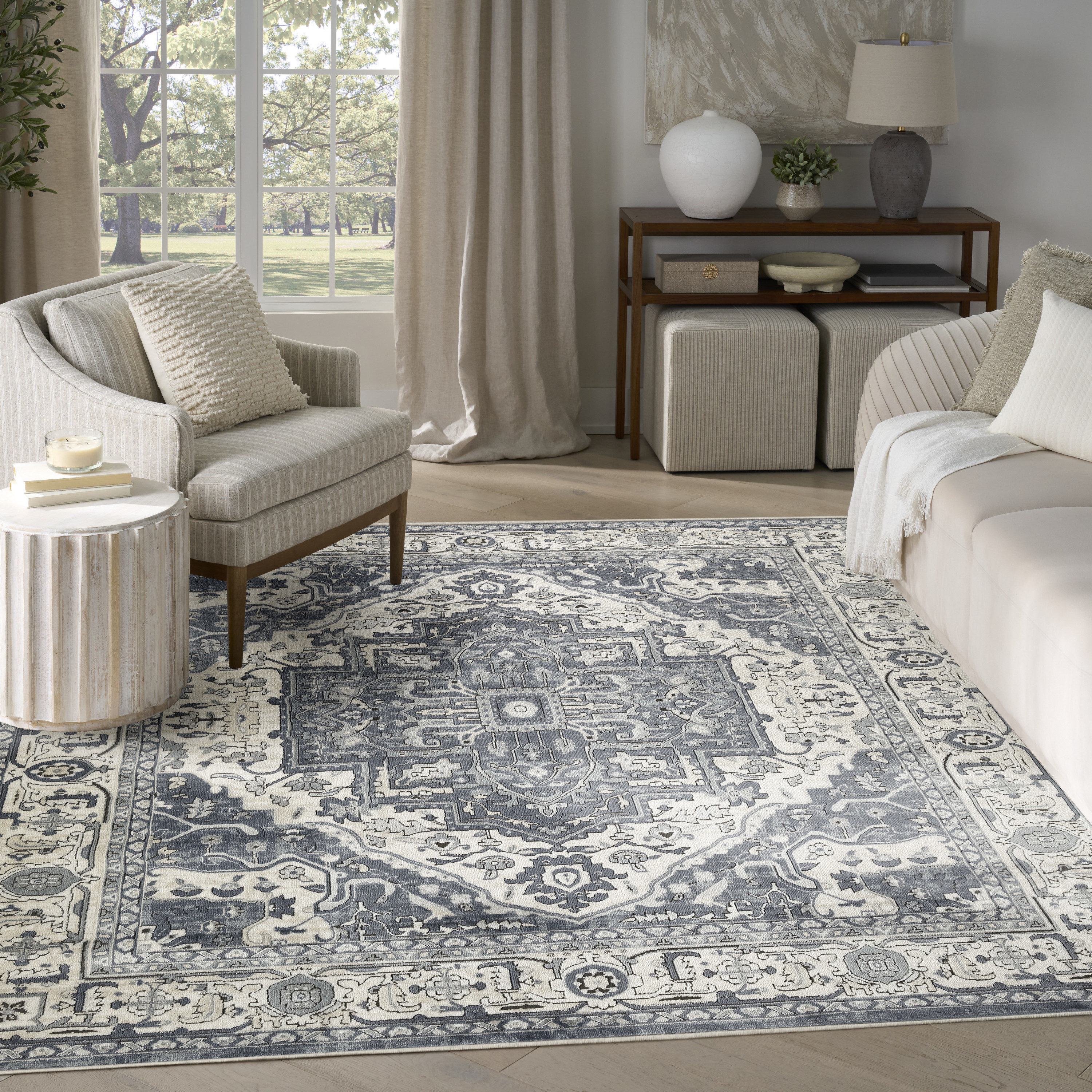 Nourison Quarry 7'10" x 9'10" Navy Ivory Vintage Indoor Rug