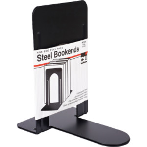 Bookends with Non-Skid Base, 9" Steel, Black, 1 Pair