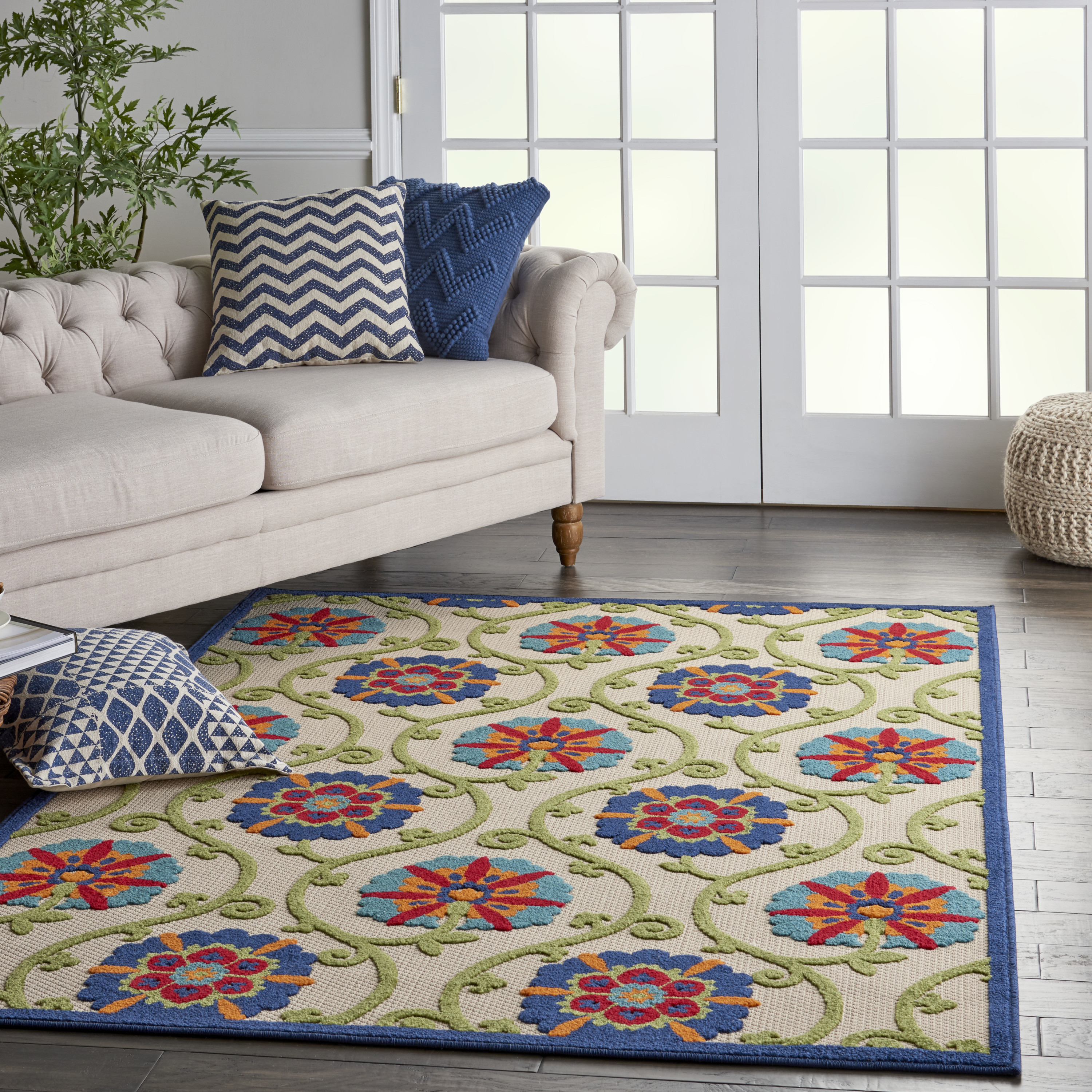 Nourison Aloha 5'3" x 7'5" Blue Multicolor Contemporary Rug