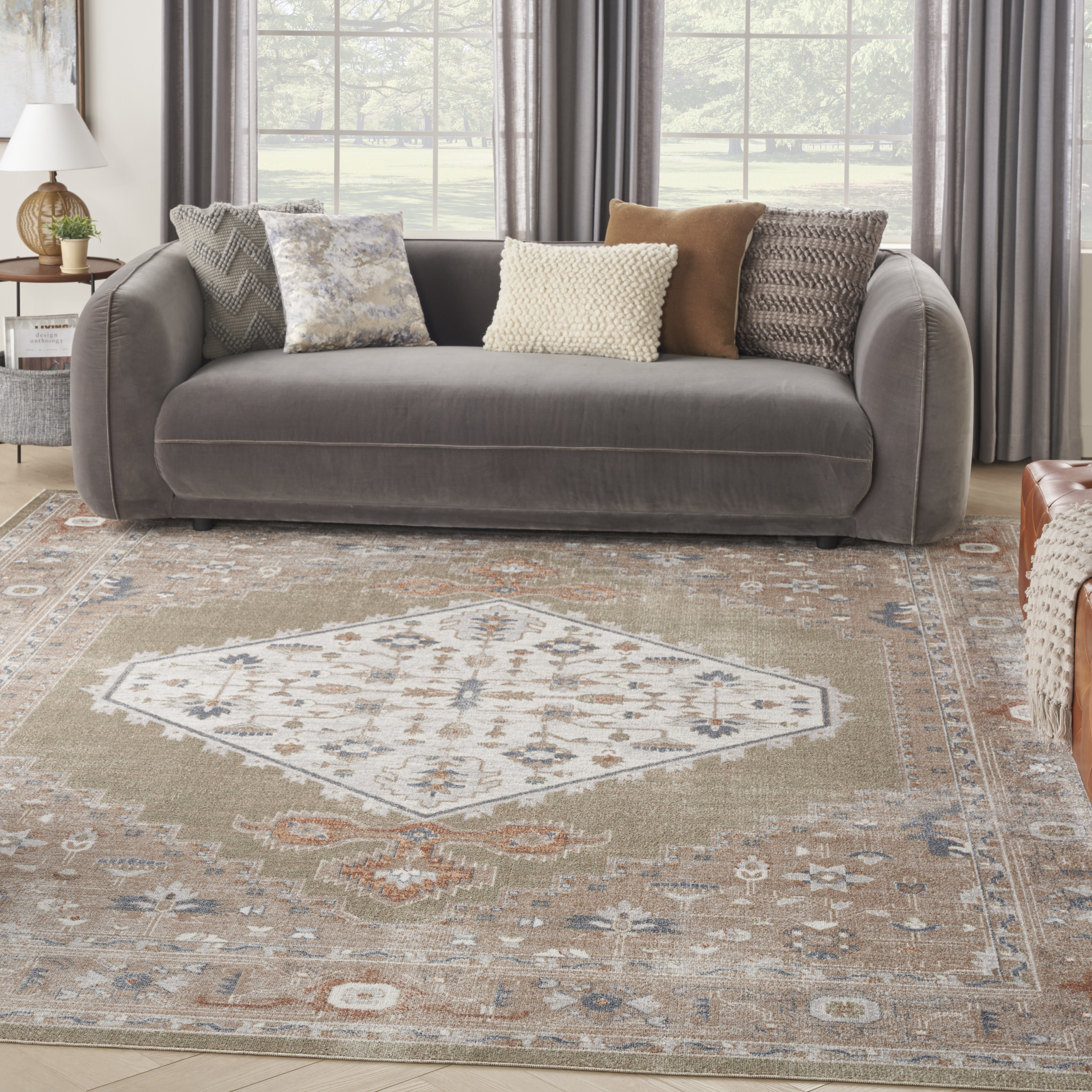 Nourison Astra Machine Washable 7'10" x 10' Sage Multi Vintage Indoor Rug