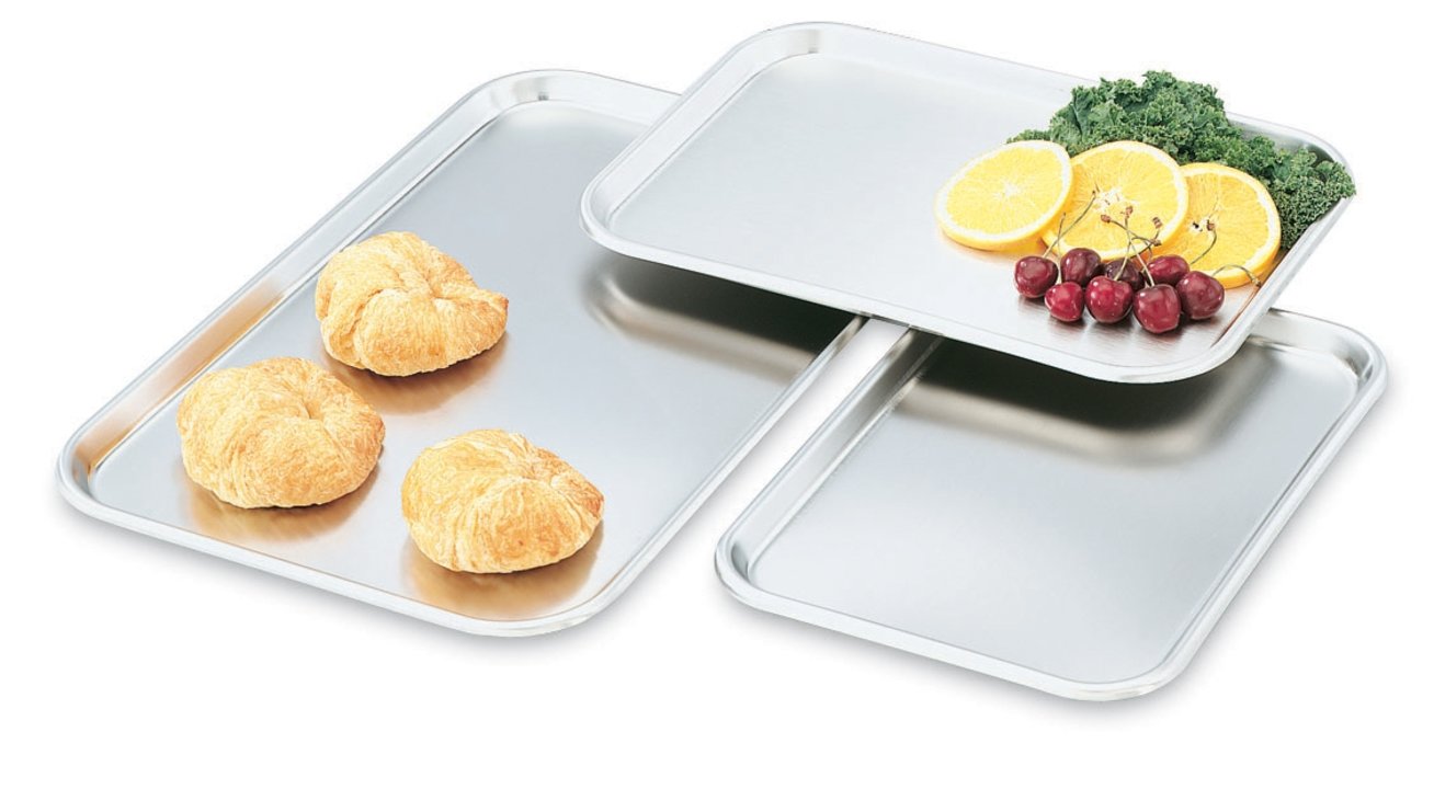 13-inch oblong stainless steel serving and display tray with satin finish