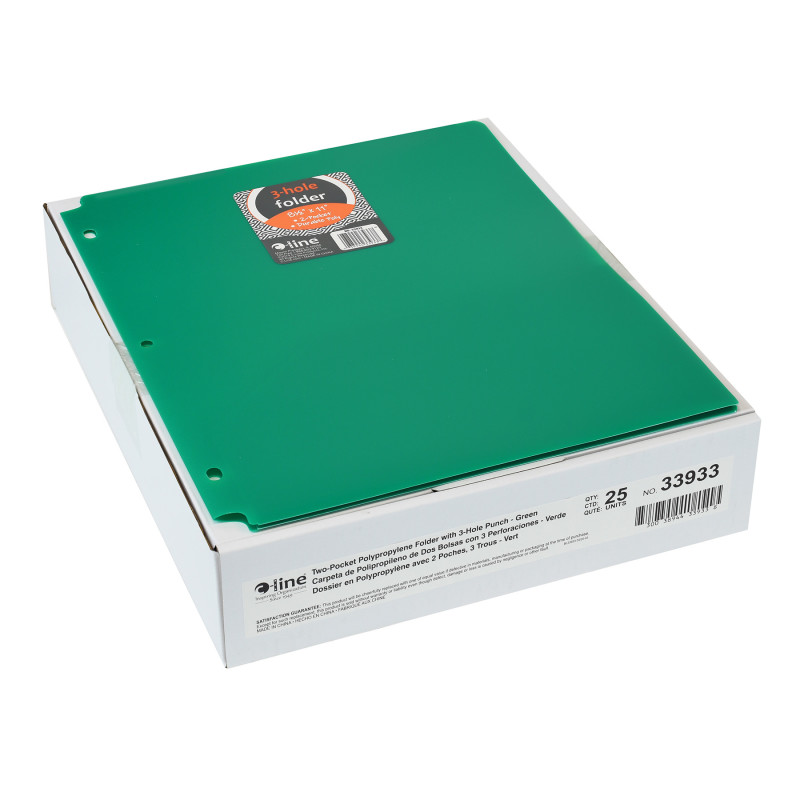 Two-Pocket Heavyweight Poly Portfolio Folder with Three-Hole Punch, Green, Pack of 25