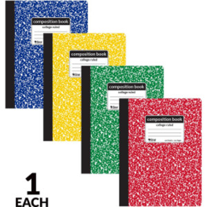 College-Ruled Marble Composition Book, 100 Sheets, Assorted