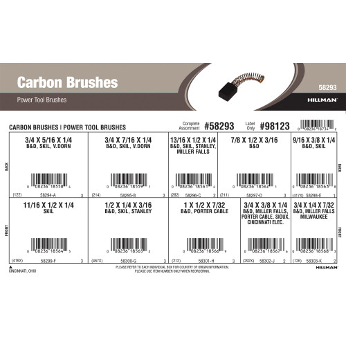 Carbon Brushes Assortment (For B&D, SKIL, Van Dorn, Stanley, Miller Falls, Porter Cable, Milwaukee Power Tools)