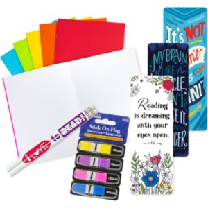 Book Club Activity Kit, Reading Discussion & Reflection Supplies with Bookmarks, Flags, Blank Books & Pencils