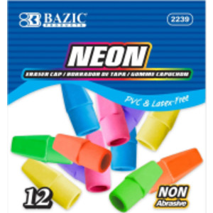 Neon Eraser Caps, 12-Count Pack