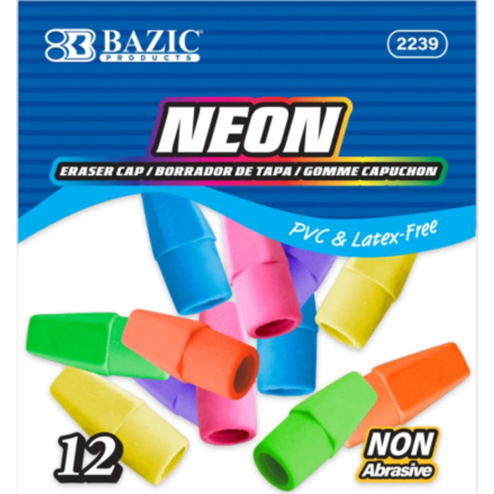 Neon Eraser Caps, 12-Count Pack