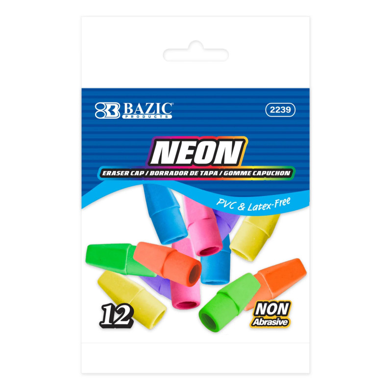 Neon Eraser Caps, 12-Count Pack