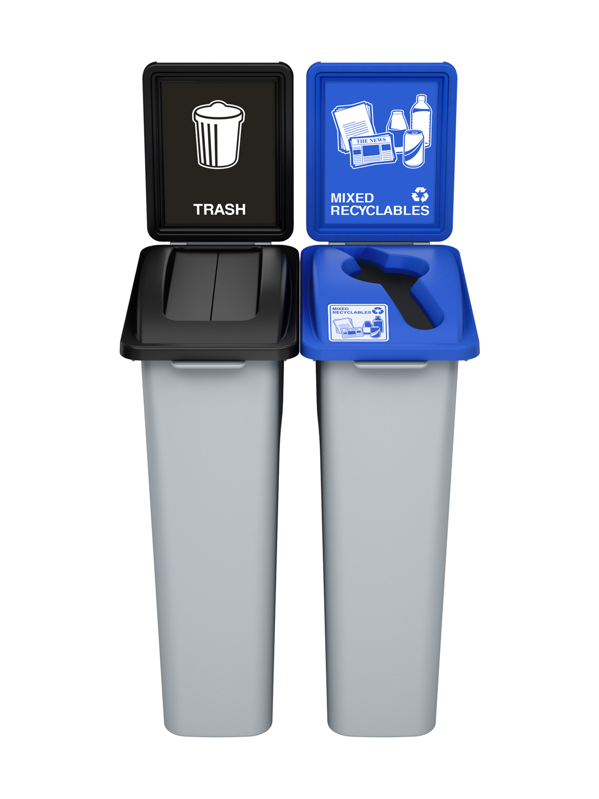 WASTE WATCHER – Double – Kit – Trash-Mixed Recyclables – Swing-Mixed – Grey-Black-Blue