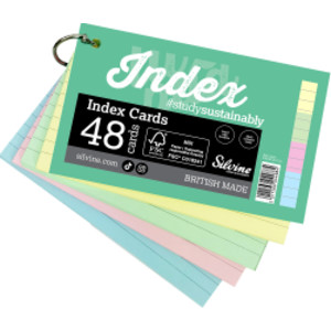 Ring-Bound Lined Index Cards, Landscape, 5 x 3 Inches, 4 Assorted Colors, 48 Cards