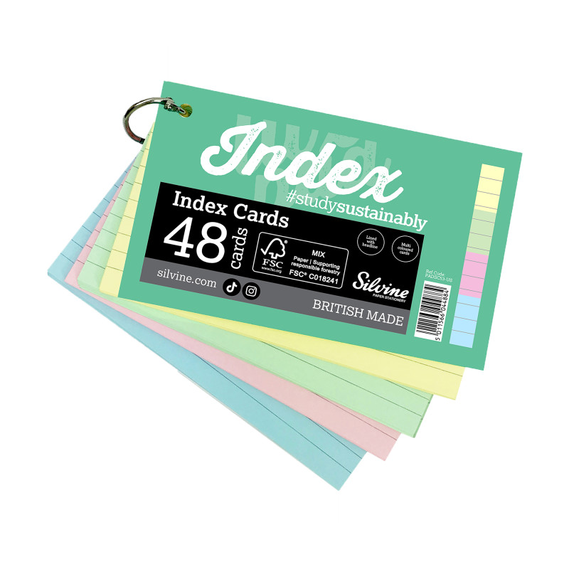 Ring-Bound Lined Index Cards, Landscape, 5 x 3 Inches, 4 Assorted Colors, 48 Cards