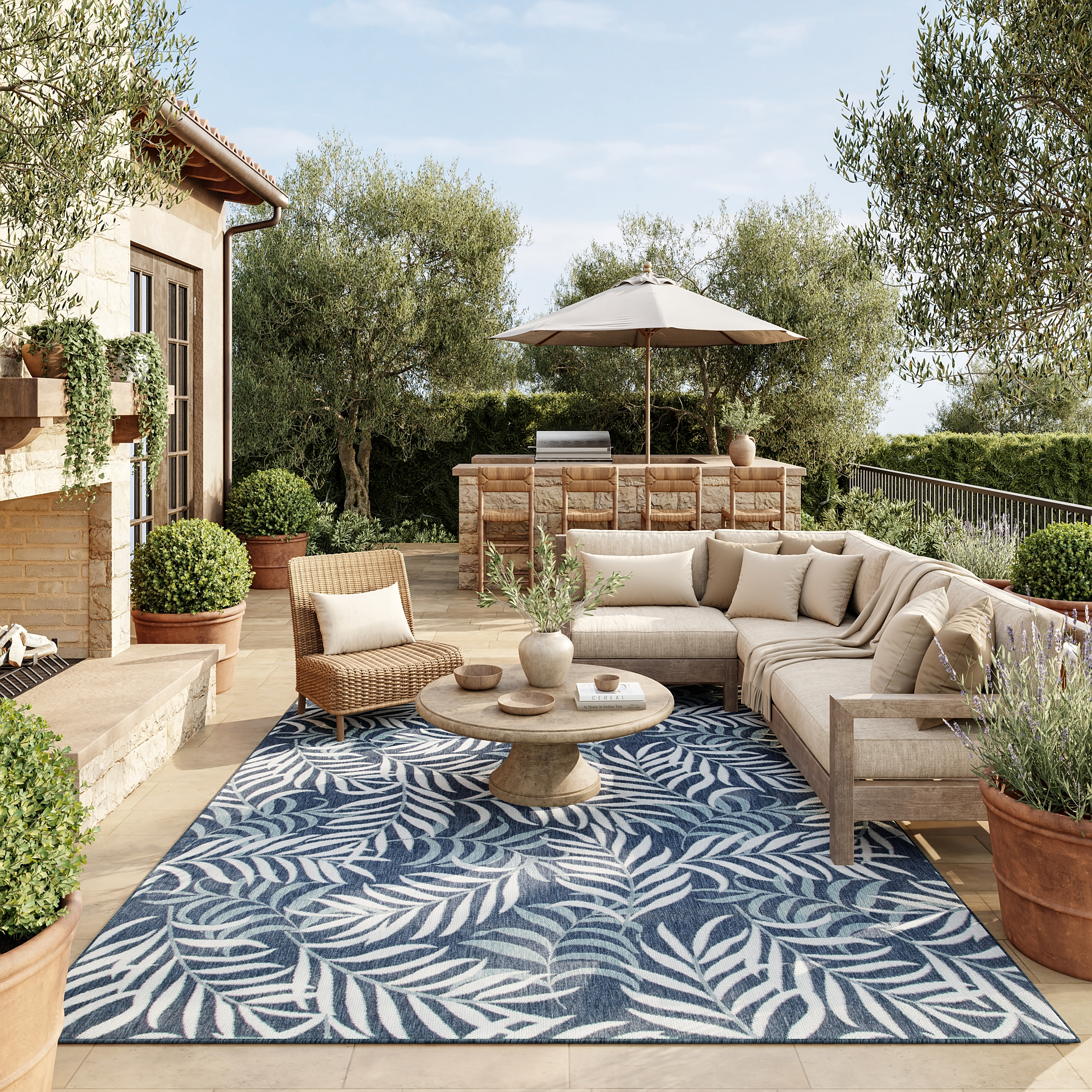 Nourison Garden Oasis 8' x 10' Navy Tropical Rug