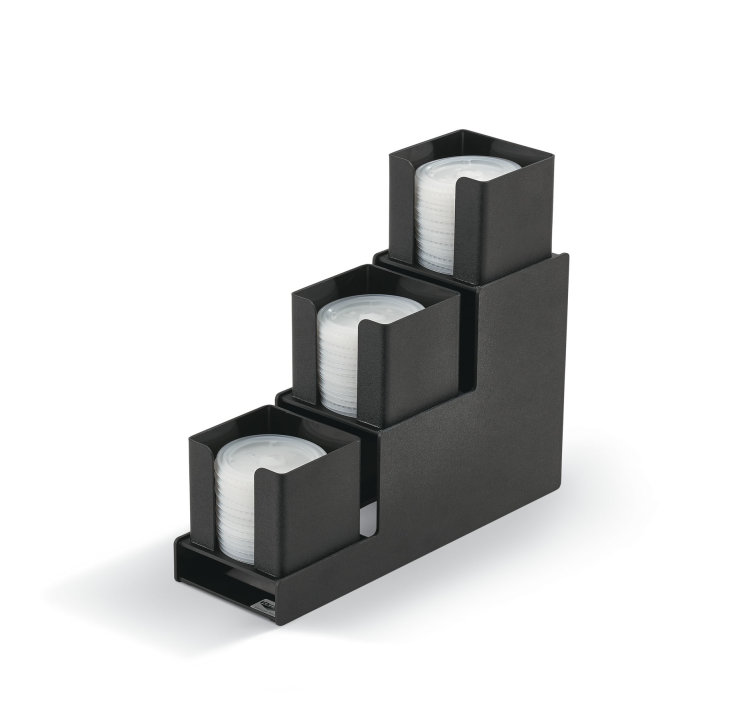 Three-compartment vertical countertop lid holder