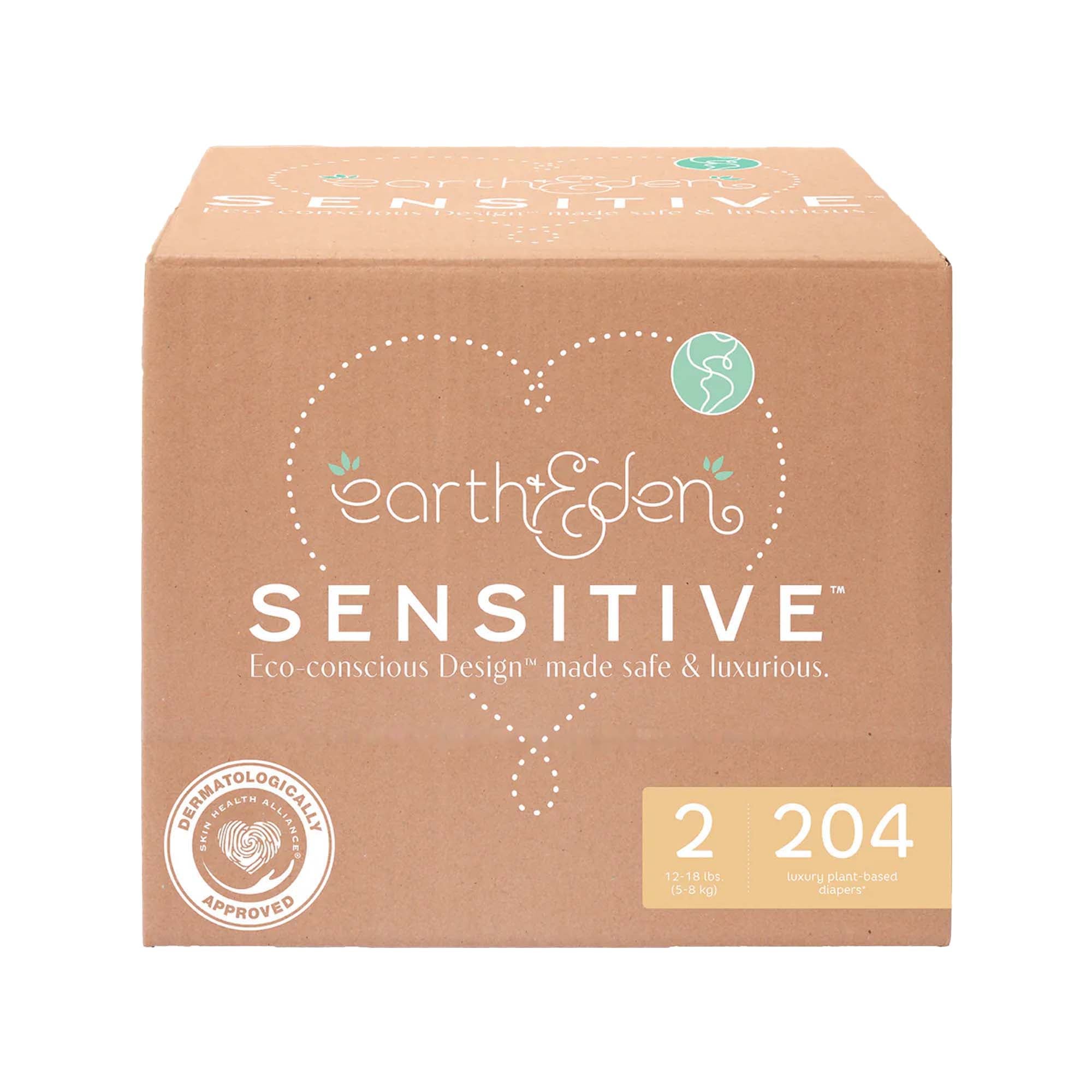 Earth & Eden Sensitive Baby Diapers, Size 2 for Babies Weighing 12 – 18 lbs.