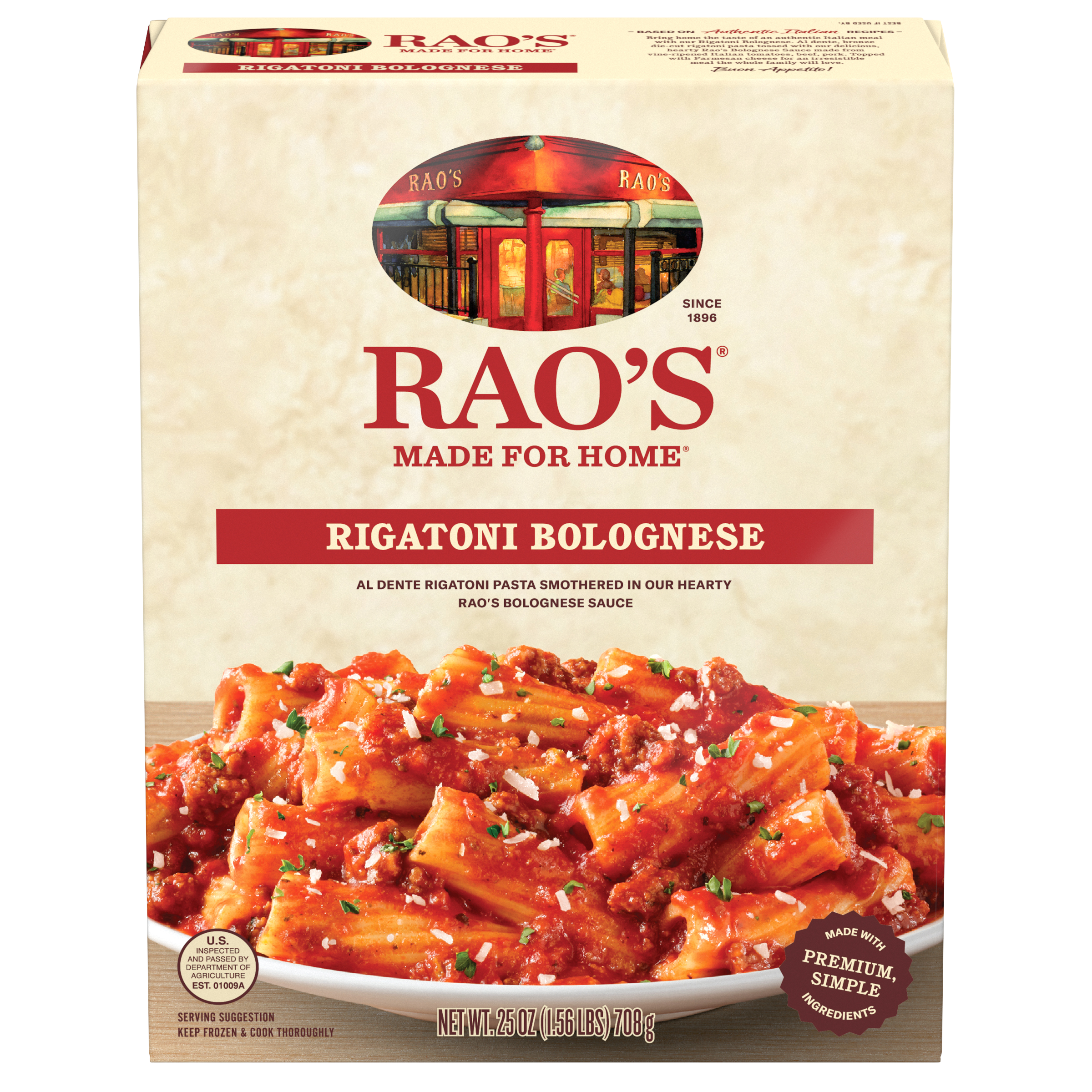Rigatoni Bolognese Frozen Meal, 25 oz - Back Image