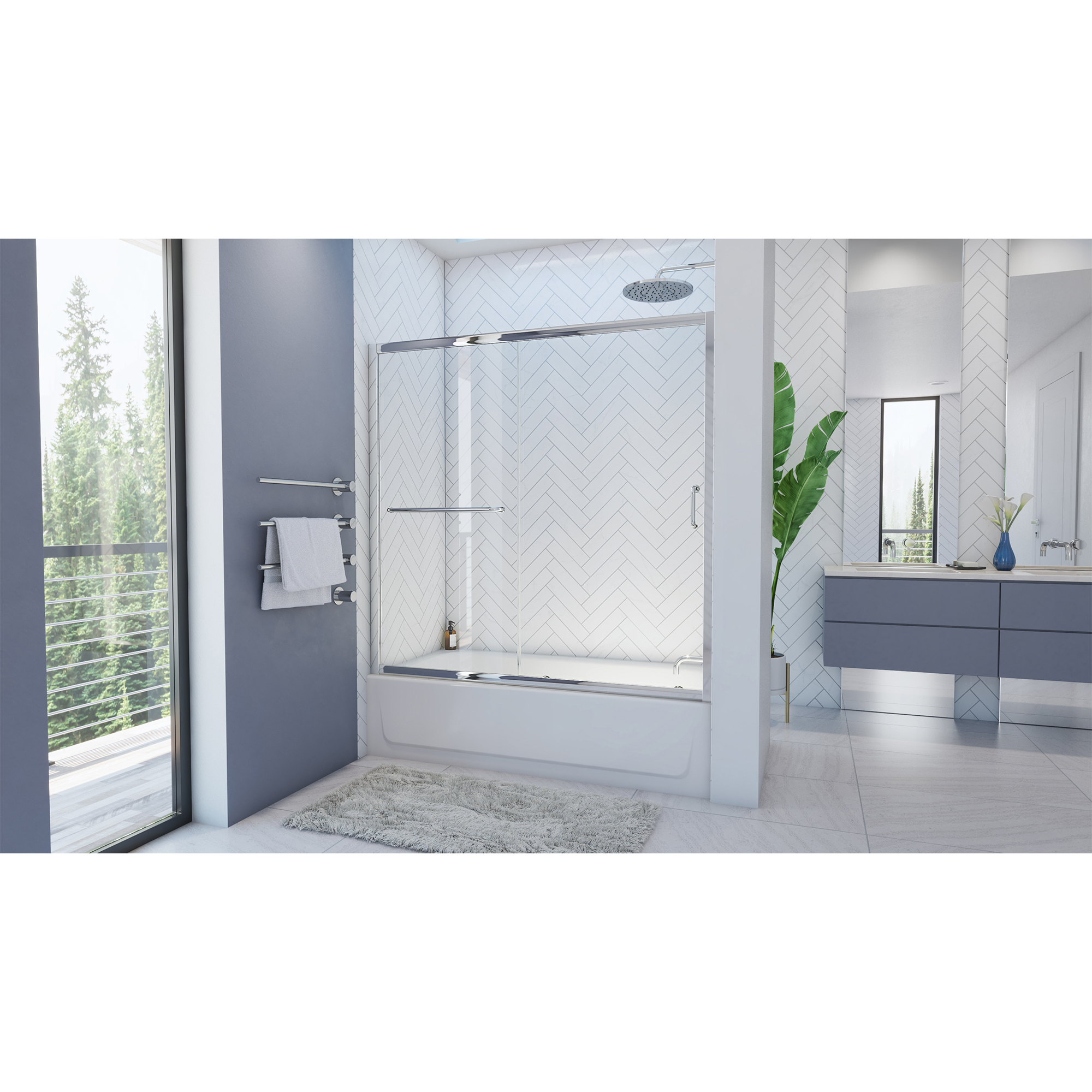 Mahalo 56 - 60 inch W x 58 inch H Semi-Frameless Sliding Tub Door