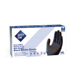 Supply Source, Safety Zone®, Medical Grade Gloves, Nitrile, 4.25 mil, Powder Free, M, Black