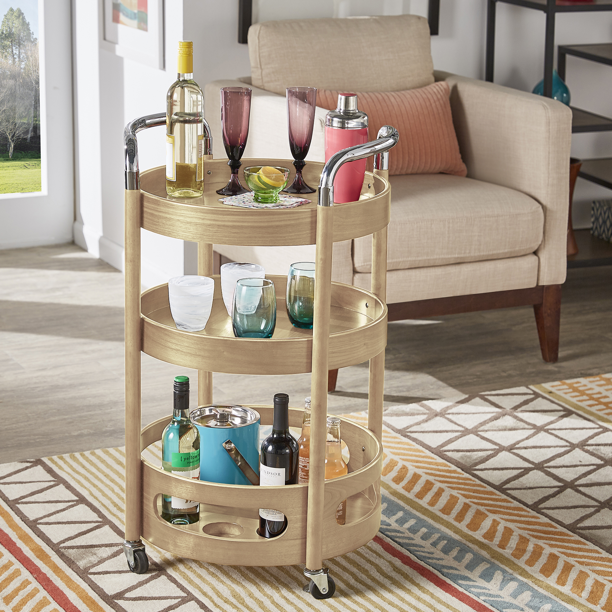 Wood Round Bar Cart