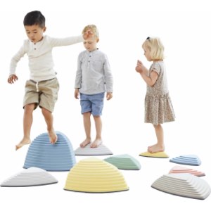 River Stones & Hilltops Combo Set - The Original Non-Slip Stepping Stones for Kids - Balance, Coordination, Motor Skills - Nordic Colors - Set of 9