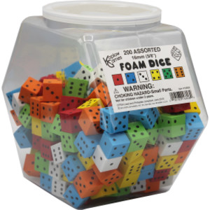 Foam Dice, 16mm, Assorted, Tub of 200
