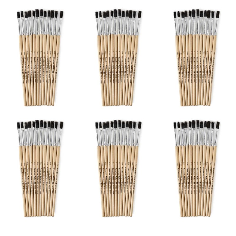 Flat Tip Paint Brushes, 1/4" Natural Bristle, Short, 12 Per Set, 6 Sets