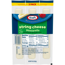 Kraft Natural Cheese Snacks Mozzarella Low-Moisture Part-Skim 3 Ct UPC 00211090 String Cheese 3 Oz Pack