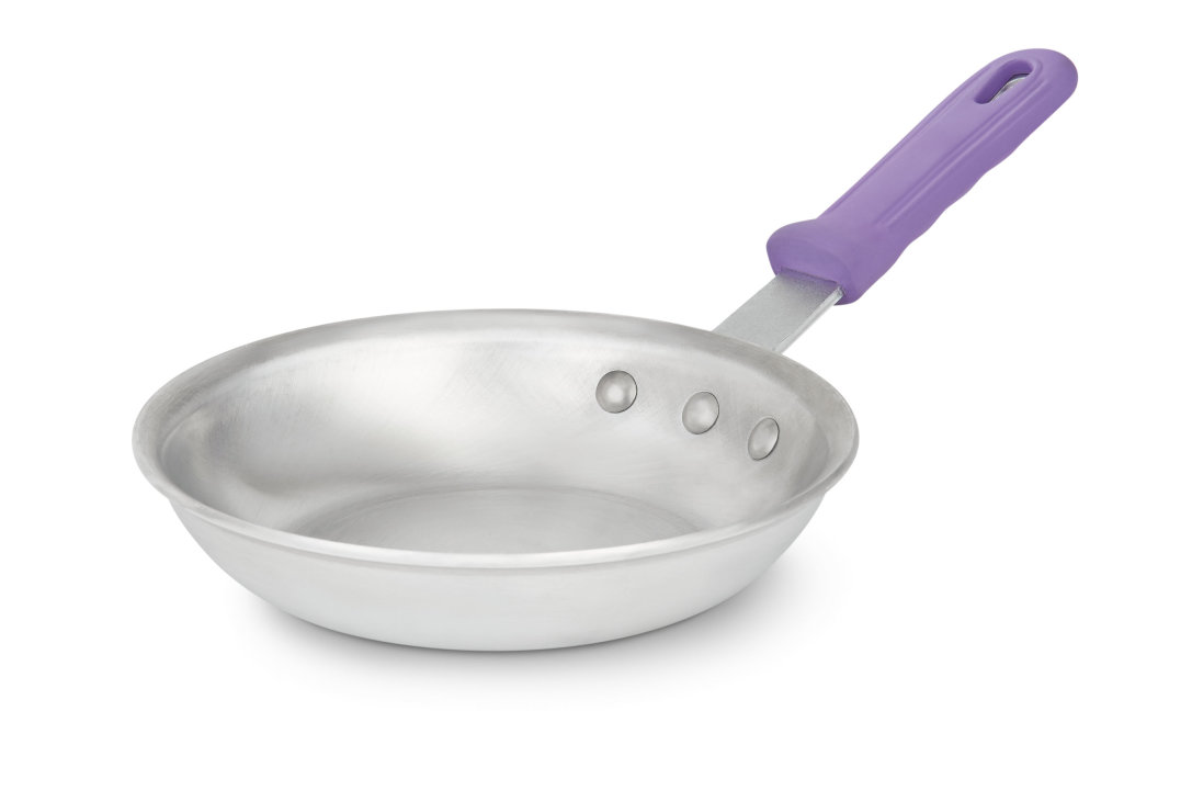 7-inch Wear-Ever® fry pan with natural finish and purple silicone handle