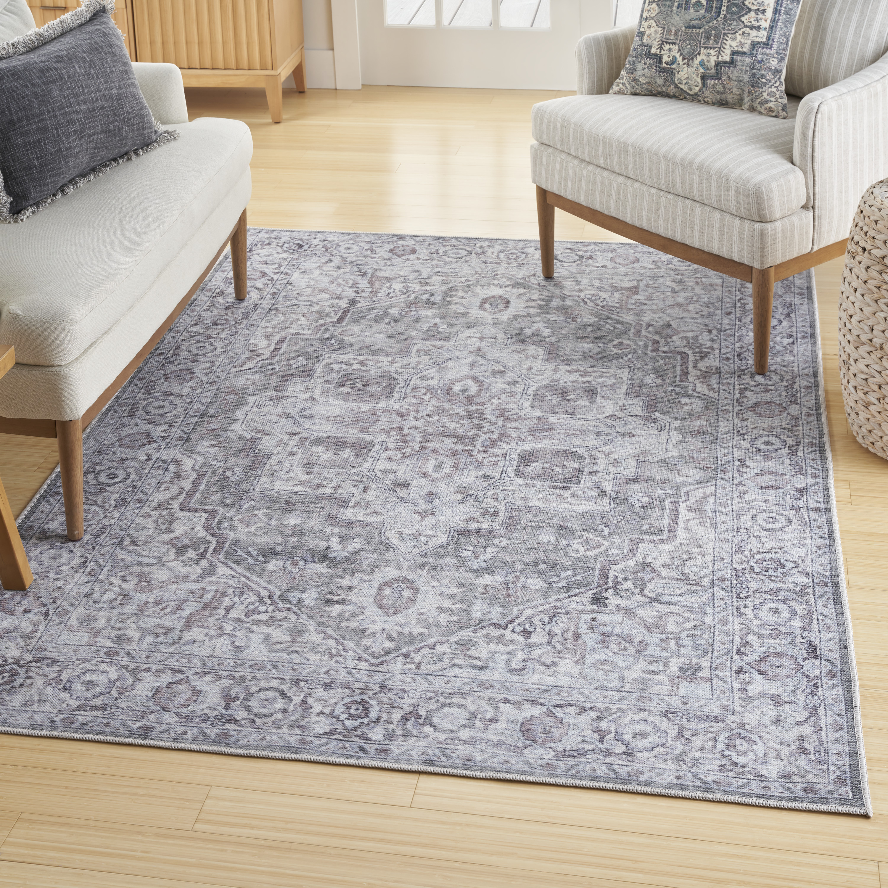 Nourison New Concept Washables 5'3" x 7'3" Ivory Grey Vintage Indoor Rug