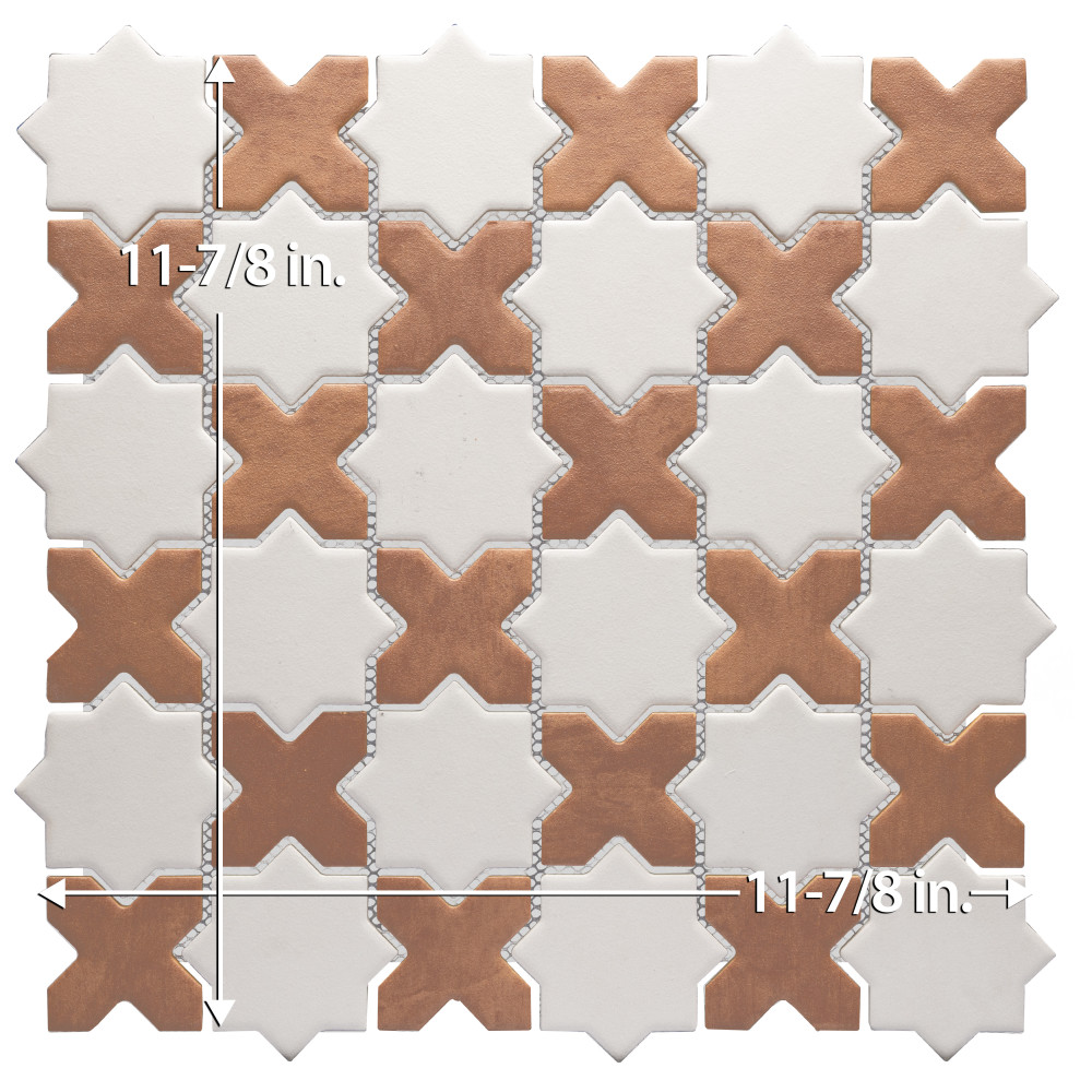 Sentier des Cotto 2″ Cross with White Star 11-7/8 in. x 11-7/8 in. Porcelain Mosaic Tile