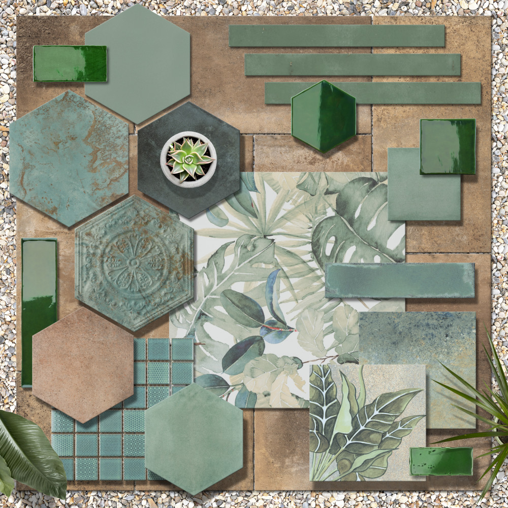 Viva Hex Antic Verde 5-7/8 in. x 6-3/4 in. Ceramic Wall Tile