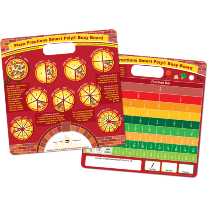 Smart Poly&reg; Educational Activity Busy Board, Dry Erase with Marker, 10-3/4" x 10-3/4", Pizza Fractions